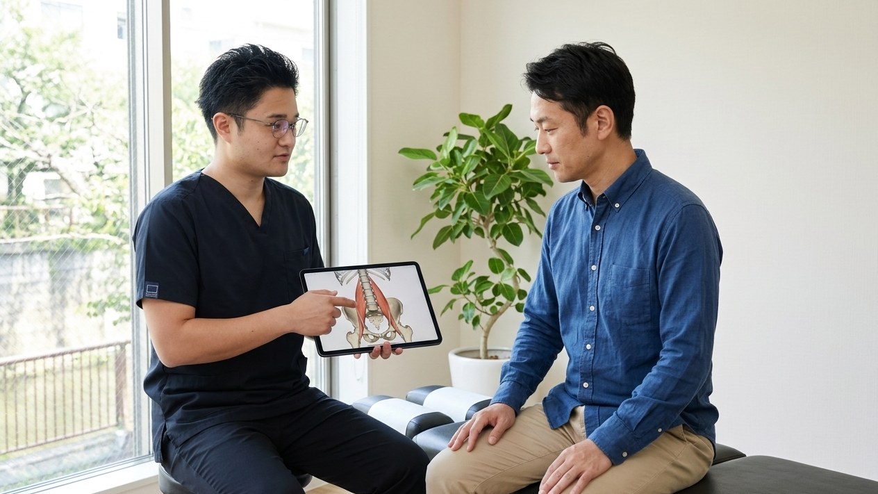 Mr. Sugiyama reviewing 3D anatomy on an iPad with a client