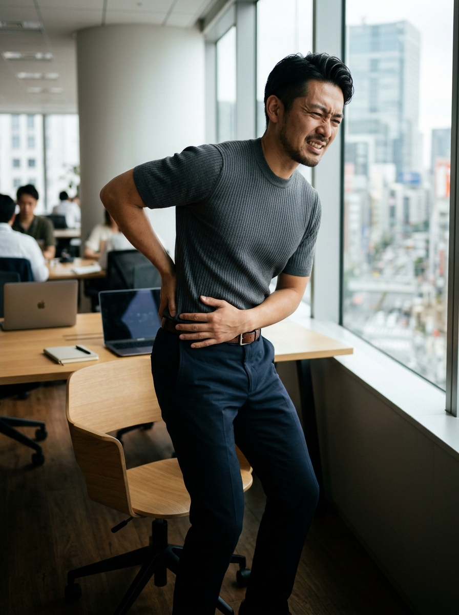 Practitioner placing hands gently on the lower back